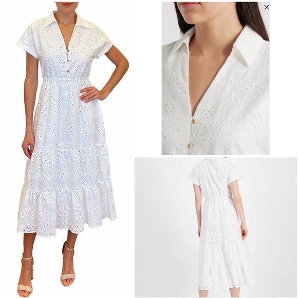 Sam Edelman Ivory White Eyelet Collared Maxi Dress Women size 6 lined Wedding - Picture 1 of 14